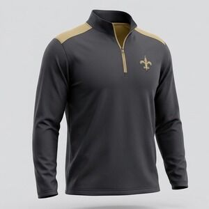 NFL Team Apparel Mens New Orleans Saints Quarter Zip Pullover Black Gold 3XL
